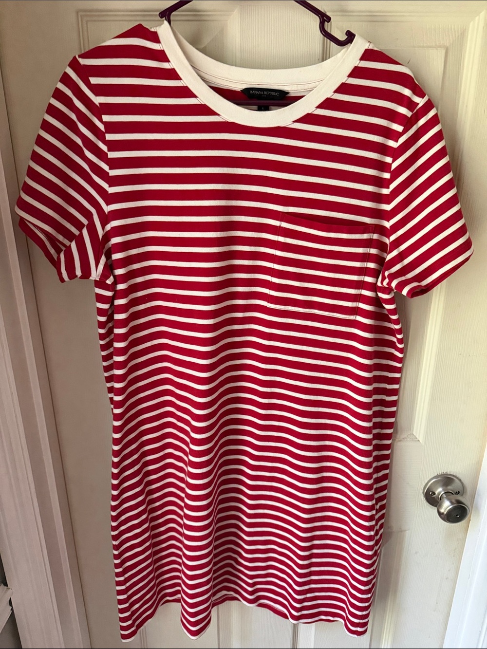 Red & White Stripe Crewneck T-Shirt Dress
